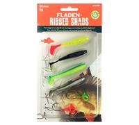 FLADEN Fishing - 4 x SOFT LURE RIBBED SHADS Assortment Imitation Bait Fish for Predatory Fishing - Comes with 2 Lead-Free Jig Heads (Pack 2, 4 x 8cm / 8g Size 2/0 jigs) [20-67002]