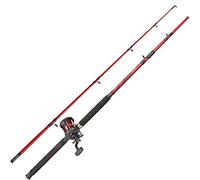 FLADEN Fishing - Quality 30 to 40 lbs Class BOAT SEA FISSION RED Rod and Multiplier Reel Combo - CHIEFTAIN 30 Reel / Pre Loaded with 30lb Red Line For Offshore Marine Fish [12K-35180]