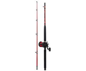 FLADEN Fishing - Quality 30 to 40 lbs Class BOAT SEA FISSION RED Rod and Multiplier Reel Combo - CHIEFTAIN 30 Reel/Pre Loaded with 30lb Red Line For Offshore Marine Fish [12K-35180]
