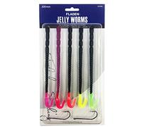 FLADEN Fishing SOFT BAITS - 5 Pack of Assorted Coloured Jelly Fire Tail Worms with 2 x 4/0 hooks - Sea Boat Fishing Imitation Latex Bait Lure Pack (Pack 1) [20-6801]