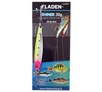 Fladen Shiner Speed Jig Double Hook Rig - 30 g Casting Lure with Fish Skin Feathers | Size 4 Treble Hook | Mackerel, Cod, Herring, Bass & Pollack | Boat & Shore Fishing | 20 lb Mainline (Lime)