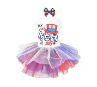 FLAdorepet 4th of July Dog Dress with Hair Bow,Independence Day Dog Dresses Tulle Skirts for Small Dogs,Puppy Patriotic Clothes Pet Outfits Cats Apparel (Red Blue, XL)
