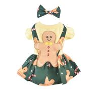FLAdorepet Dog Christmas Dress with Hair Clip,Gingerbread Man Pet Costume Holiday Cookie Outfits,Green Puppy Cat Skirt Santa Dresses Clothes for Small Medium Dogs Girl,S