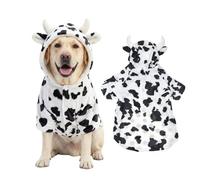 FLAdorepet Halloween Pet Cow Costume For Large Dog Winter Fleece Dog Jacket Coat Funny Clothes For Labrador (3XL, White)