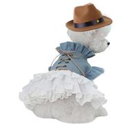 FLAdorepet Western Dog Cowgirl Denim Dress with Dog Hat,Pet Halloween Texas Cowboy Cowgirl Costumes Outfits for Small Dogs Girl Cat Apparels (Blue, M)