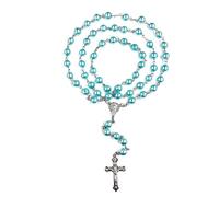 FLAFARY First Communion Rosary Set for Girls and Boys, Catholic Beads for Men, Women and Kids, Necklace Gift in Transparent Plastic Bag (Blue)