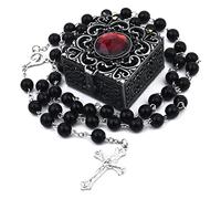 FLAFARY Rosary Beads Catholic Pack in Holy Cup Metal Gift Box, First Communion Rosary for Girls and Boys, Necklace Gift for Mother and Elders (Black)