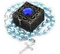 FLAFARY Rosary Beads, Rosary Beads Catholic for Men and Women Pack in Holy Cup Metal Gift Box, First Communion Rosary for Girls and boys, Rosary Necklace as Gifts for Mother, Grandmother, Elders.