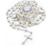 FLAFARY Rosary Set, First Communion for Girls and Boys, Rosary Beads Catholic for Men, Women and Kids Packed in Transparent Plastic Bag, Grandmother, Elders(white)