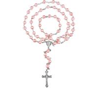 FLAFARY Rosary Set for First Communion, Catholic Rosary Beads for Men, Women, Kids (Pink)