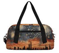 Flag American Kids Duffle Bag Boys Girls Small Sport Dance Gym Bag for Overnight Travel Weekender Carry On, Celebrating Holiday Fireworks, 18.5"L x 9.4"W x 7.8"H