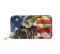 Flag And Eagle Art Printed Leather Wallet for Men Women, Long Clutch Handbag with 12 Card Holder and 3 Money Clip