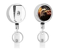 Flag and Eagle Badge Holder Retractable Nylon Cord Badge Holder Heavy Duty Key Ring Metal Badges Clip for ID Card Carabiner Key Card Work Badges Name Card Clip
