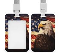Flag and Eagle Badge Holder with Lanyards Retractable Vertical Plastic Id Badge Holder Name Key Card Holders Case for Teacher Nurse Doctor Office Gift for Coworkers