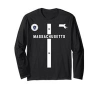 Flag and silhouette of Massachusetts state map, state seal Long Sleeve T-Shirt