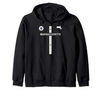 Flag and silhouette of Massachusetts state map, state seal Zip Hoodie