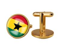 Flag Cufflinks,Black Pentagram Ghana Flag Art Men Casual Fabric Inlay Round Shirt Cuff-Link Business Wedding Party Jewelery Gift Anniversary Birthday,Gold,19Mm
