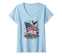 Flag Flying Feast V-Neck T-Shirt, Women, Baby Blue, L