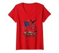 Flag Flying Feast V-Neck T-Shirt, Women, Red, XXL