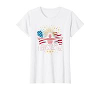 Flag Flying Fireworks Fan T-Shirt, Women, White, XS