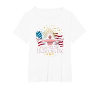 Flag Flying Fireworks Fan T-Shirt, Women's Plus, White, 2X