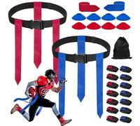 Flag Football Belts, 14 Player Adjustable Flag Football Set with 42 Flags, 8 Practice Cones and Bag, for Kids Youth and Adults Training, Red and Blue, 47in*1.5in, Red and Blue, 47in*1.5in
