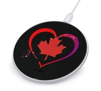 Flag Heart Love Canada Wireless Charger with USB Cable Portable Wireless Charging Pad Compatible with iPhone Galaxy Series