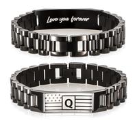 Flag Initial Bracelet for Men Bracelet with Engraved Flag & “Love You Forever” Message - Adjustable Stainless Steel A-Z Letter Bracelet Gift Boxed - Stylish Pulseras Para Hombres, Initial Bracelet for