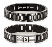 Flag Initial Bracelet for Men Bracelet with Engraved Flag & “Love You Forever” Message - Adjustable Stainless Steel A-Z Letter Bracelet Gift Boxed - Stylish Pulseras Para Hombres, Initial Bracelet for