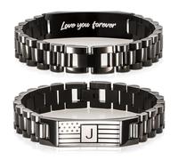 Flag Initial Bracelet for Men Bracelet with Engraved Flag & “Love You Forever” Message - Adjustable Stainless Steel A-Z Letter Bracelet Gift Boxed - Stylish Pulseras Para Hombres, Initial Bracelet for