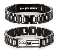 Flag Initial Bracelet for Men Bracelet with Engraved Flag & “Love You Forever” Message - Adjustable Stainless Steel A-Z Letter Bracelet Gift Boxed - Stylish Pulseras Para Hombres, Initial Bracelet for