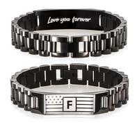 Flag Initial Bracelet for Men Bracelet with Engraved Flag & “Love You Forever” Message - Adjustable Stainless Steel A-Z Letter Bracelet Gift Boxed - Stylish Pulseras Para Hombres, Initial Bracelet for