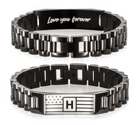 Flag Initial Bracelet for Men Bracelet with Engraved Flag & “Love You Forever” Message - Adjustable Stainless Steel A-Z Letter Bracelet Gift Boxed - Stylish Pulseras Para Hombres, Initial Bracelet for