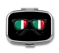 Flag Italy Glasses Mustache Pill Box 2 Compartment Pill Case Decorative Organizer Storage Boxes Holder Cute