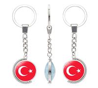 Flag Key Chain Ring,Double Sided Rotating Moon Crescent Moon Turkish Flag Art Car Bag Wallet Ornaments Craft Accessory For Decoration Cabochon Pendant Hanging Gifts Buckle