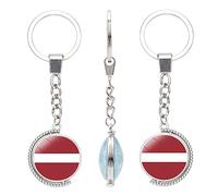 Flag Key Chain Ring,Double Sided Rotating Moon Symmetrical Red Latvia Flag Art Car Bag Wallet Ornaments Craft Accessory For Decoration Cabochon Pendant Hanging Gifts Buckle