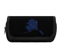 Flag Map of Alaska Cute Double Pencil Case Large Capacity Portable Zippered Pen Pouch Bag for Office Unisex