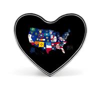 Flag Map of American States And Territories Cute Lapel Pins Heart Brooch Tie Suit Dress Accessories for Men Women Wedding Birthday