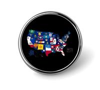 Flag Map of American States And Territories Round Brooch Pin Lapel Pins Tie Suit Dress Accessories for Men Women Wedding Birthday