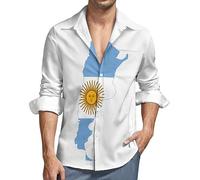 Flag Map of Argentina Men‘s Casual Shirt Long Sleeve Button-Up Printed Shirts Vintage Beach Top