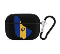 Flag Map of Barbados Compatible with Airpod Pro Case PC Scratch-Resistant Drop-Proof Protective Cover with Keychain Black-style