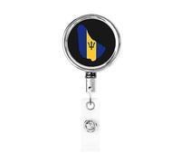Flag Map of Barbados Heavy Duty Metal Badge Holder Reel, Retractable Badge Holder with Belt Clip for Key Name Card Holder Employee Teacher
