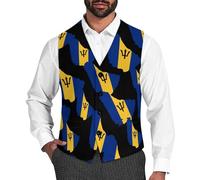 Flag Map of Barbados Slim Fit Men's Waistcoat Classic Suit Vest Dress for Formal Casual Wear L