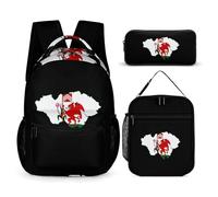 Flag Map of Cardiff Wales 3 PCS Backpack Set Cute Rucksack with Pencil Case & Lunch Bag Gifts