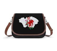 Flag Map of Cardiff Wales Fashion Crossbody Handbags for Women Leather Shoulder Bag Purses with Wide Strap