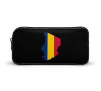 Flag Map of Chad Cute Pencil Case Large Capacity Portable Zippered Pen Pouch Bag for Office Unisex