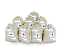 Flag Map of Chicago1 8 Pack Drawstring Bags 12x17cm Reusable Cotton Linen Gift Bag for Presents