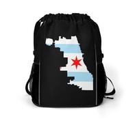 Flag Map of Chicago1 Gym Bag with Shoe Compartment 30L Backpack | Personalised Drawstring Bags for Men Women Workout Travel Water Resistant String Backpack