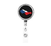 Flag Map of Czechoslovakia Heavy Duty Metal Badge Holder Reel, Retractable Badge Holder with Belt Clip for Key Name Card Holder Employee Teacher