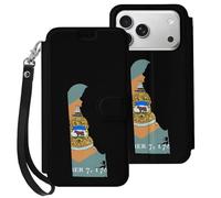 Flag Map of Delaware Mobile Phone Front Flip Cases Compatible with iPhone 17/17 Air/17 Pro/17 Pro Max Anti-Scratch Covers